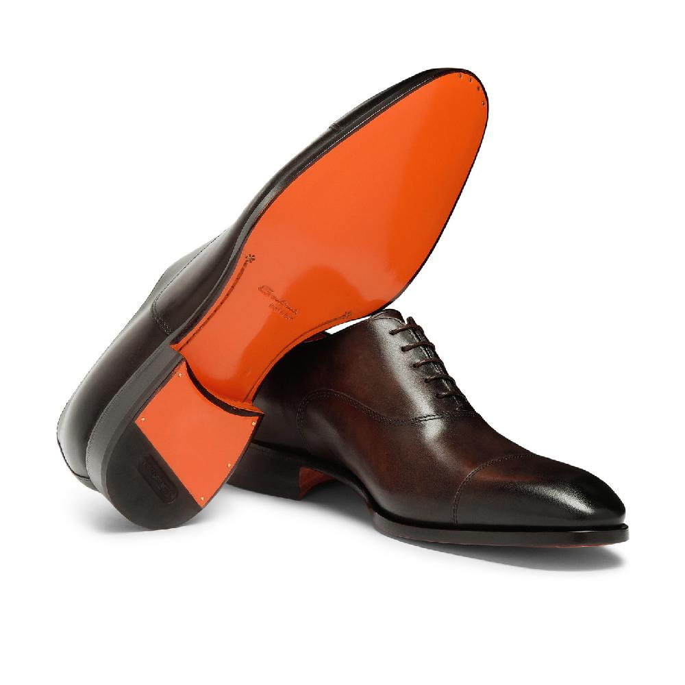 Santoni Stringata oxford da uomo in pelle anticata marrone Vendita Calda