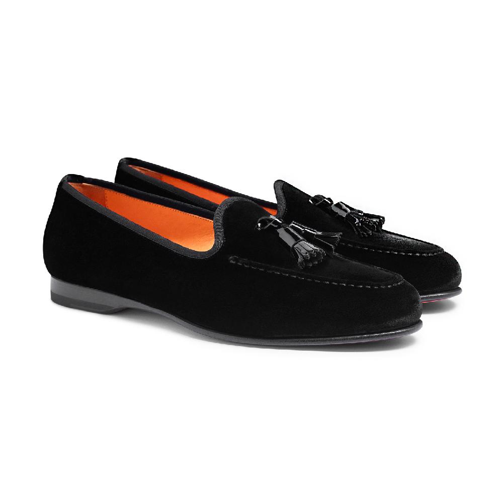 Santoni Mocassino Andrea con nappe da uomo in velluto nero Vendita Economica
