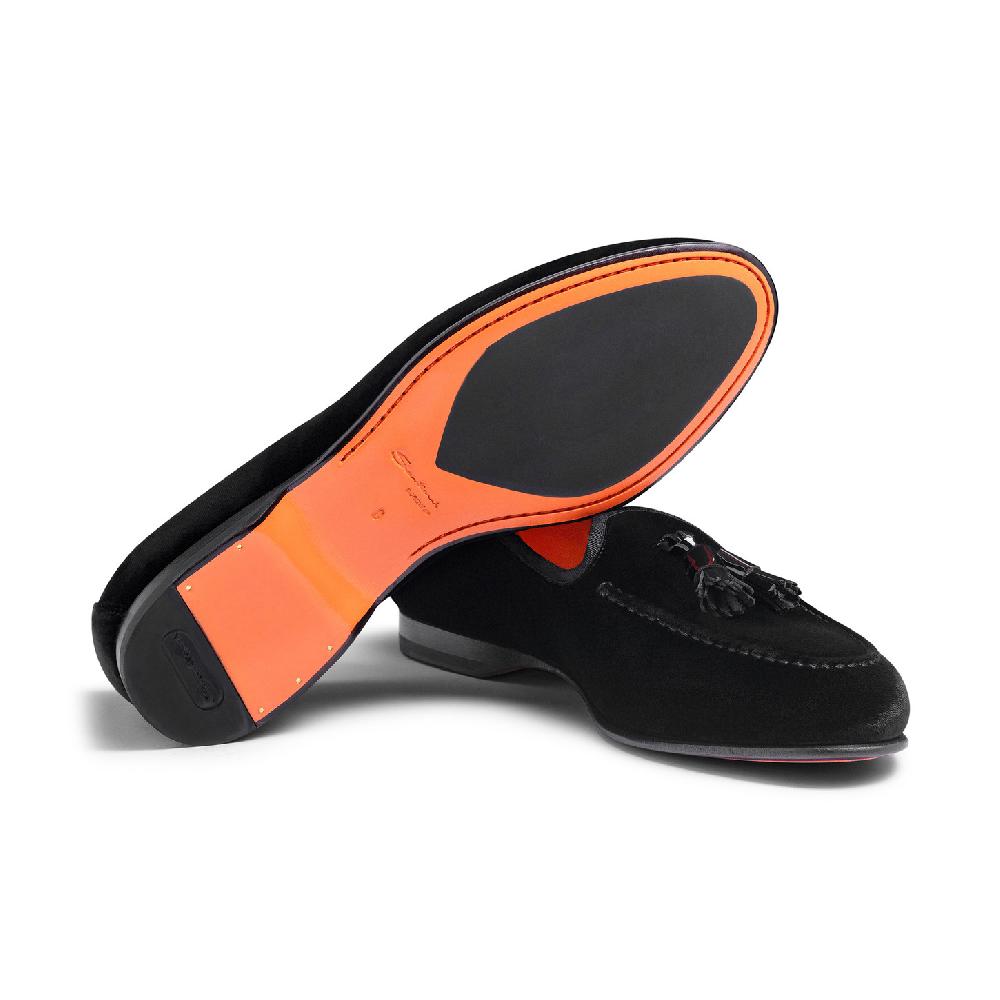 Santoni Mocassino Andrea con nappe da uomo in velluto nero Vendita Economica