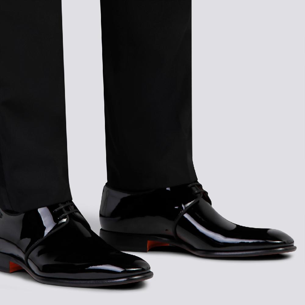Santoni Stringata derby da uomo in vernice nera Saldi Di Fabbrica