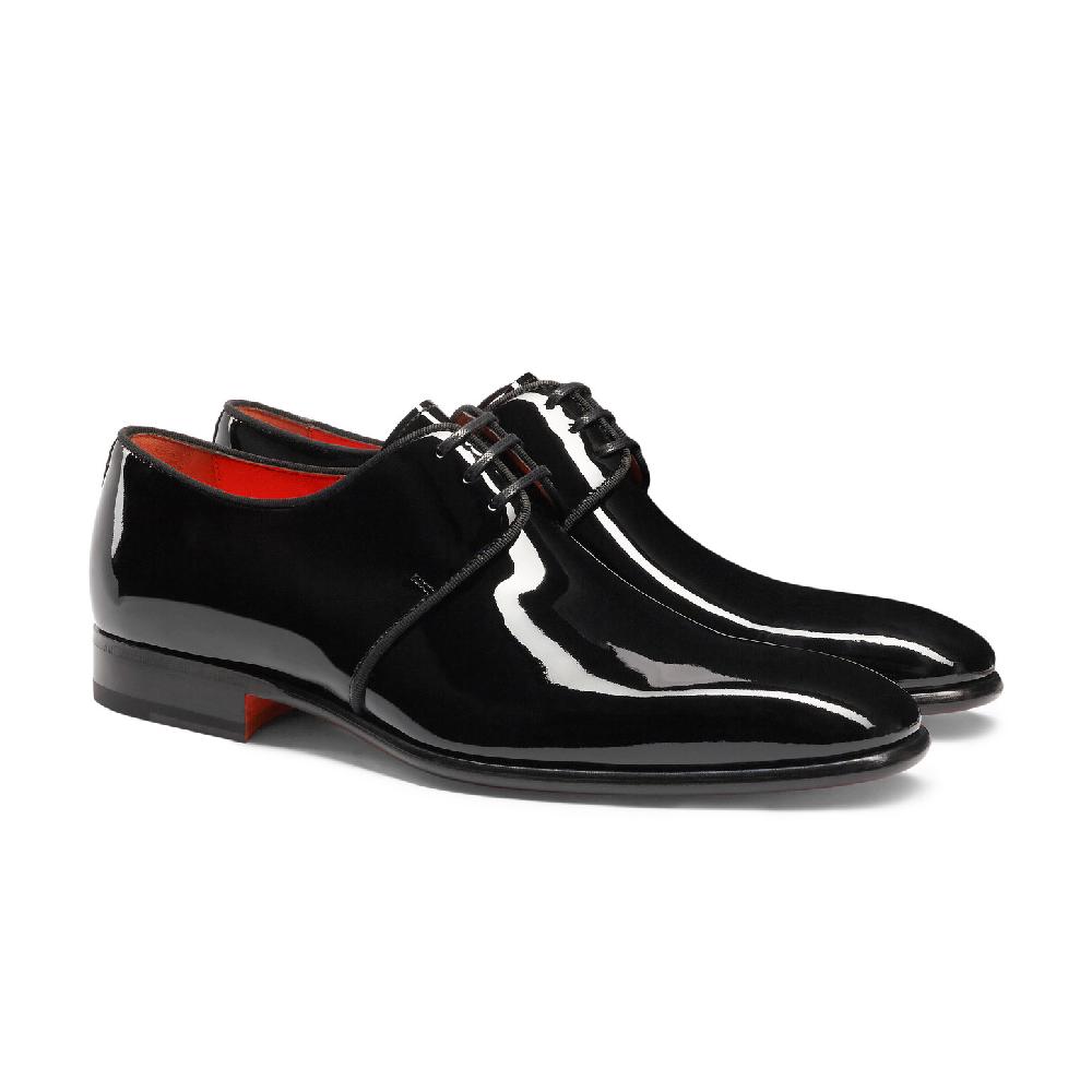 Santoni Stringata derby da uomo in vernice nera Saldi Di Fabbrica