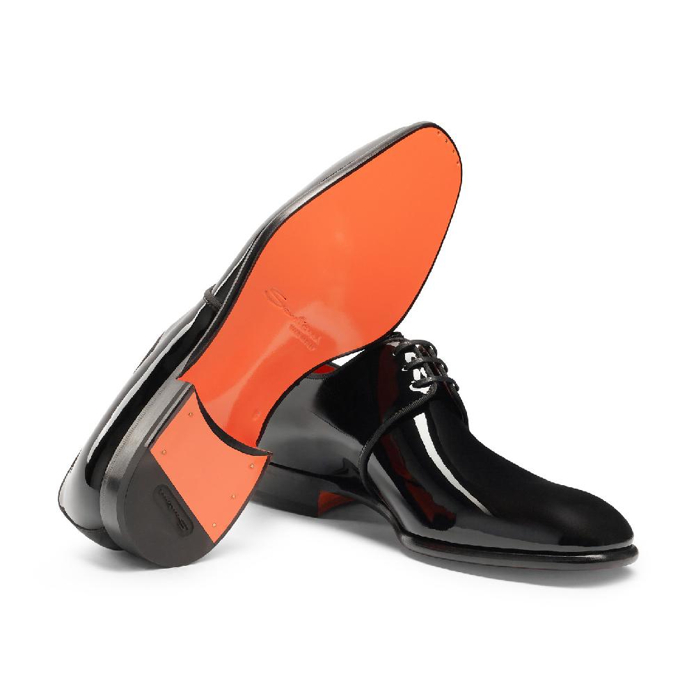 Santoni Stringata derby da uomo in vernice nera Saldi Di Fabbrica