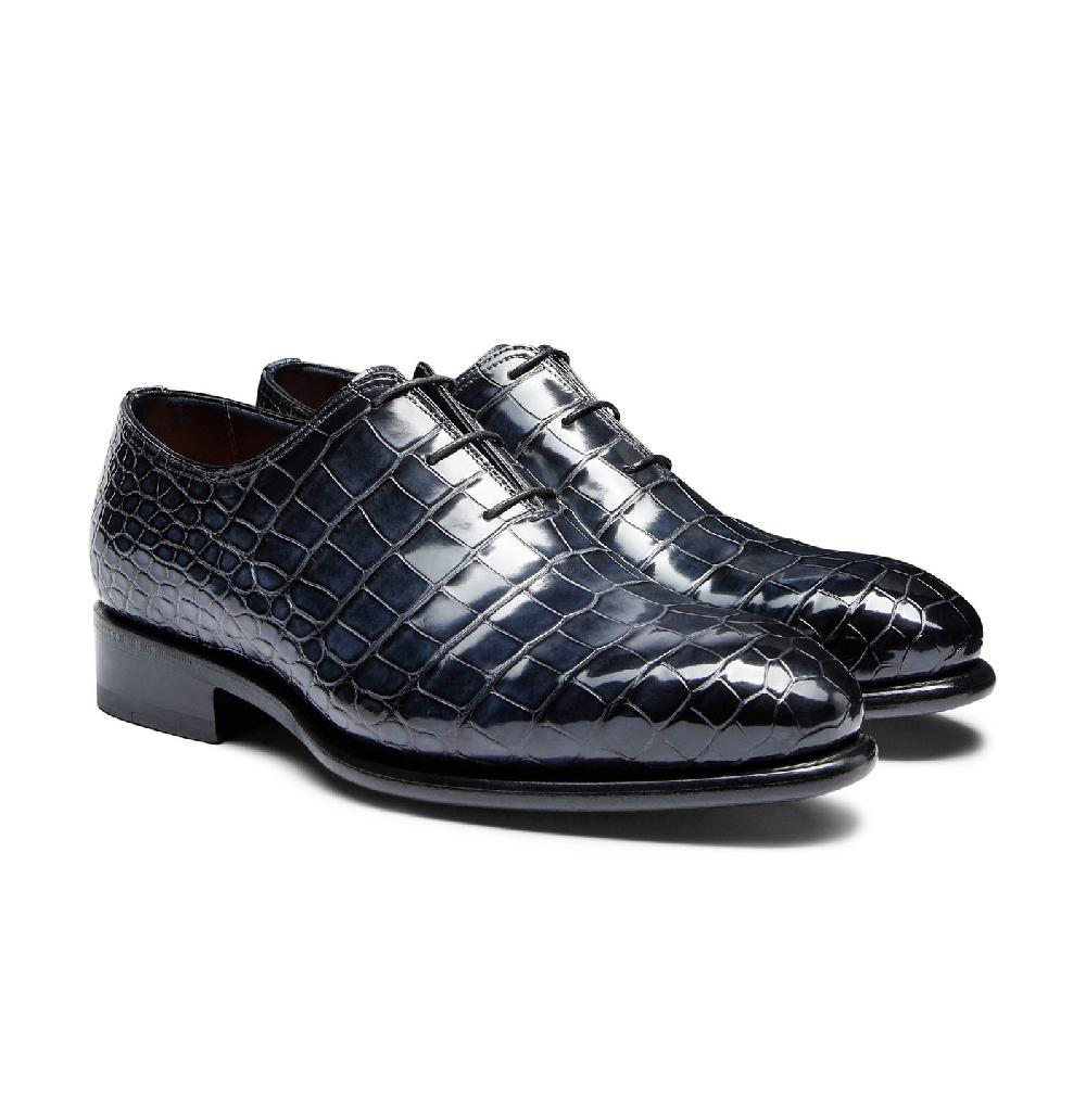 Santoni Stringata oxford da uomo in alligatore blu I Più Venduti
