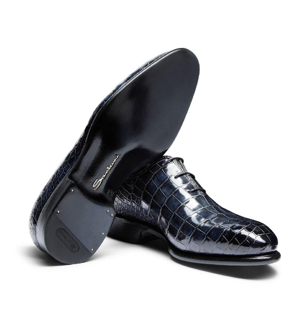 Santoni Stringata oxford da uomo in alligatore blu I Più Venduti