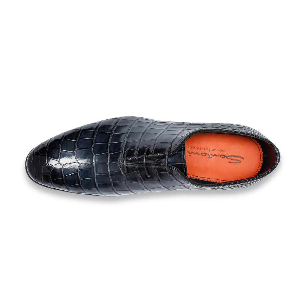 Santoni Stringata oxford da uomo in alligatore blu I Più Venduti