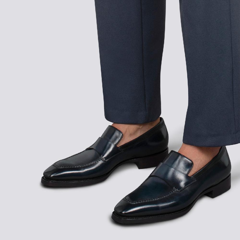 Santoni Mocassino penny Limited Edition da uomo in pelle blu Vendite Flash