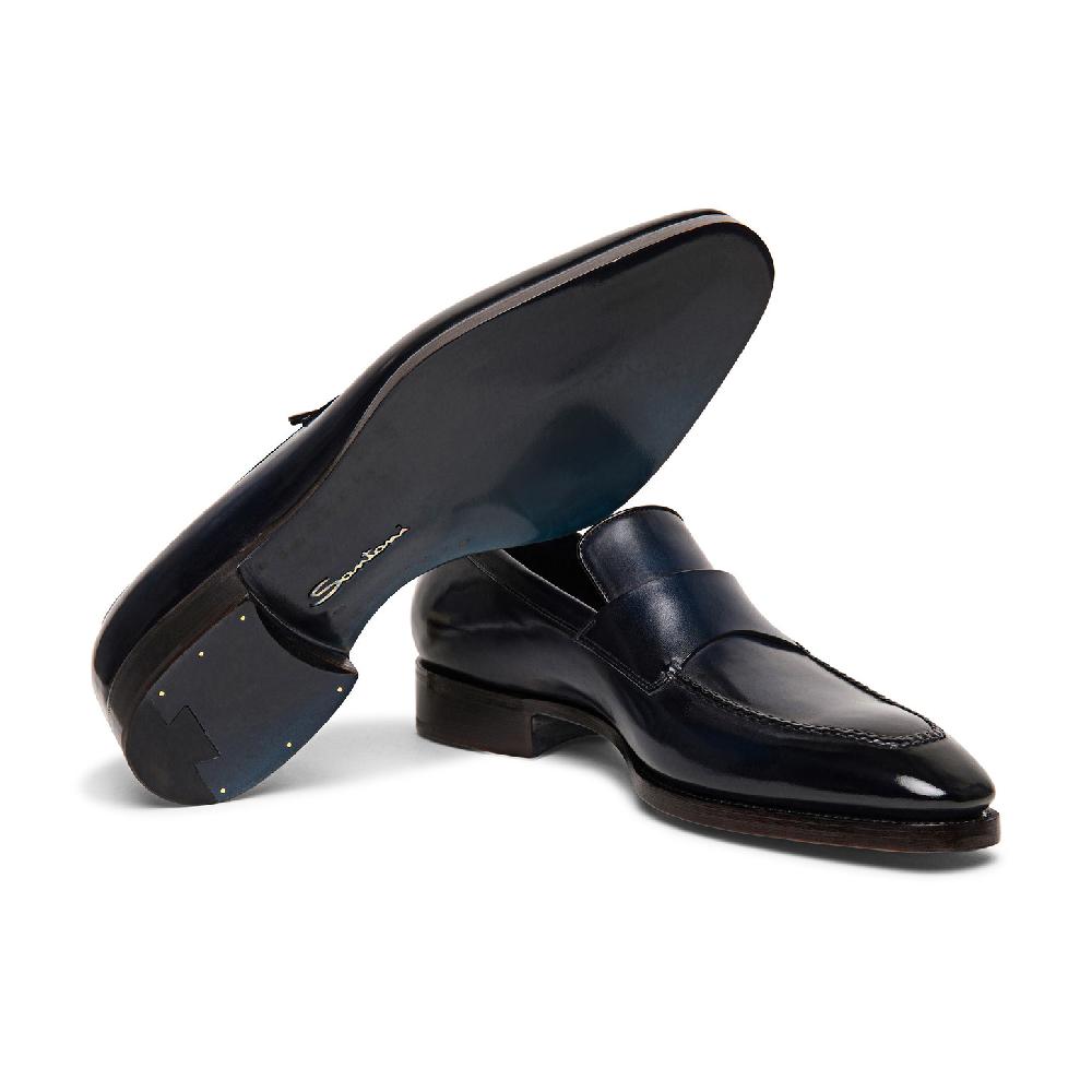 Santoni Mocassino penny Limited Edition da uomo in pelle blu Vendite Flash