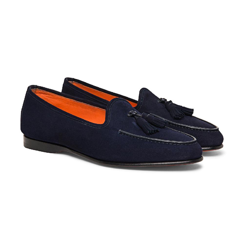 Santoni Mocassino Andrea con nappe da uomo in suede blu Negozio