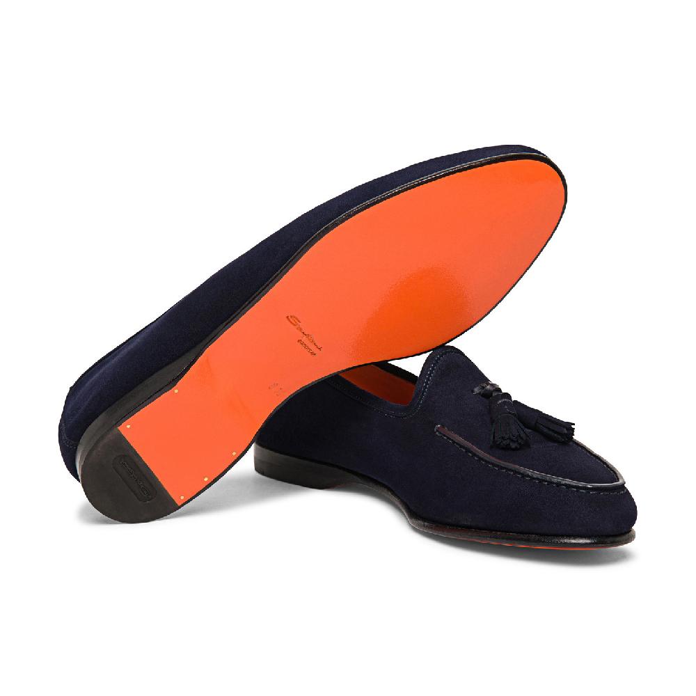 Santoni Mocassino Andrea con nappe da uomo in suede blu Negozio