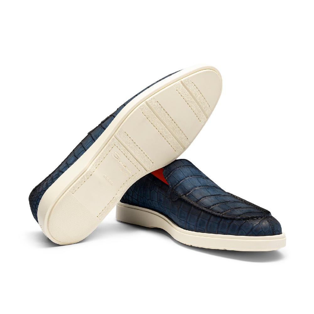 Santoni Mocassino da uomo in alligatore blu In Saldo