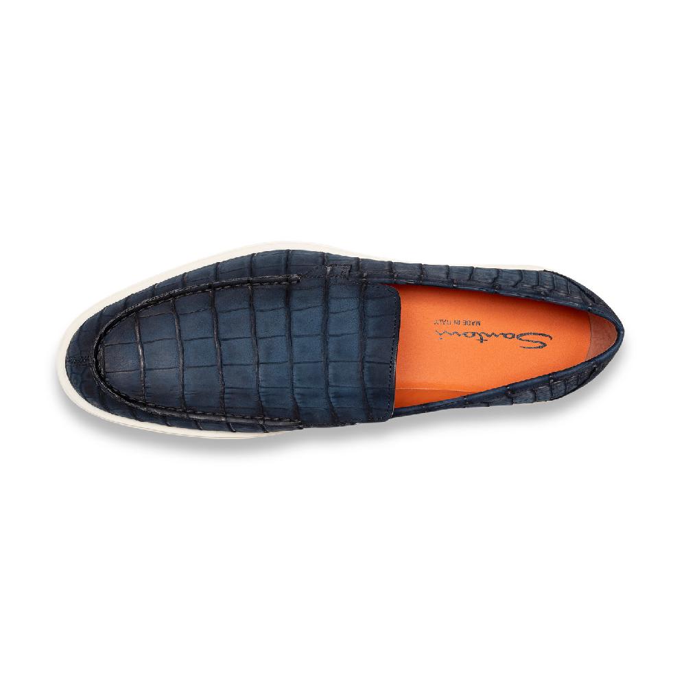 Santoni Mocassino da uomo in alligatore blu In Saldo