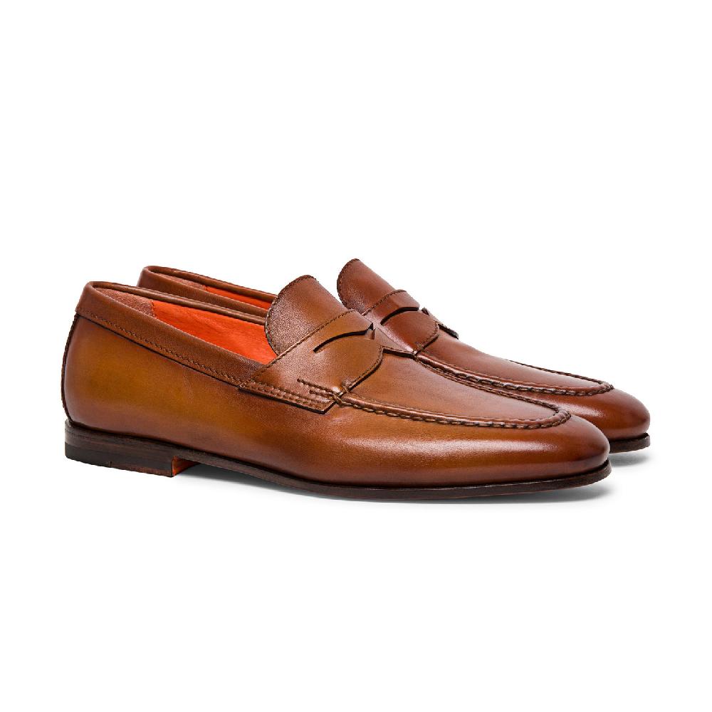 Santoni Mocassino penny da uomo in pelle marrone 2025