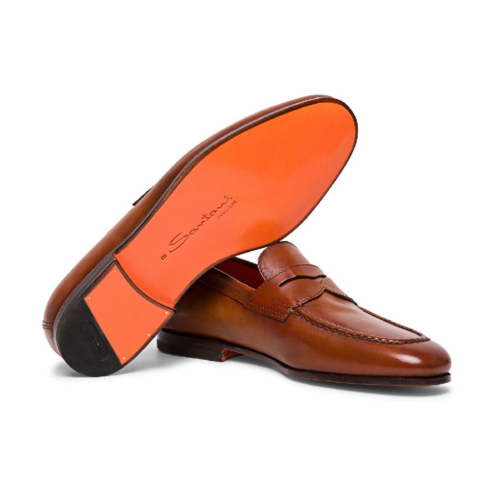 Santoni Mocassino penny da uomo in pelle marrone 2025