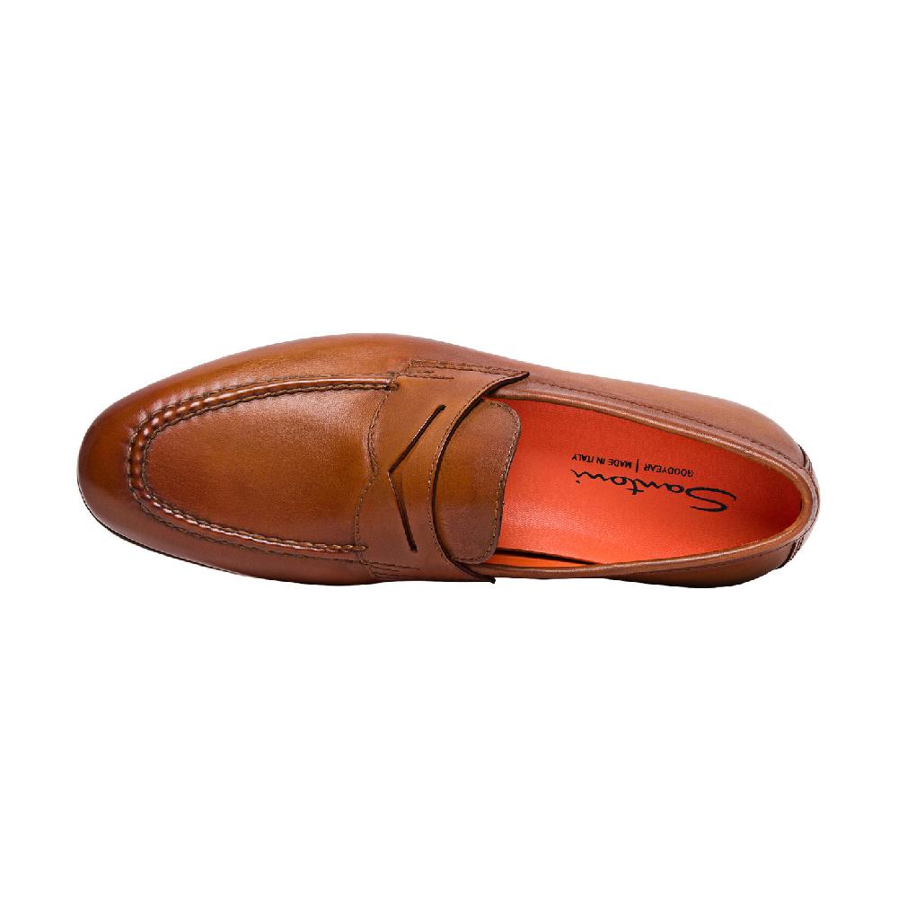 Santoni Mocassino penny da uomo in pelle marrone 2025
