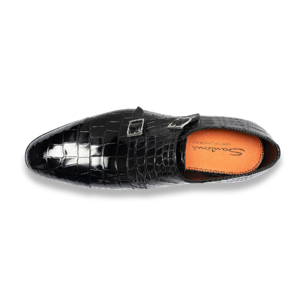 Santoni Doppia fibbia da uomo in alligatore nero Italy
