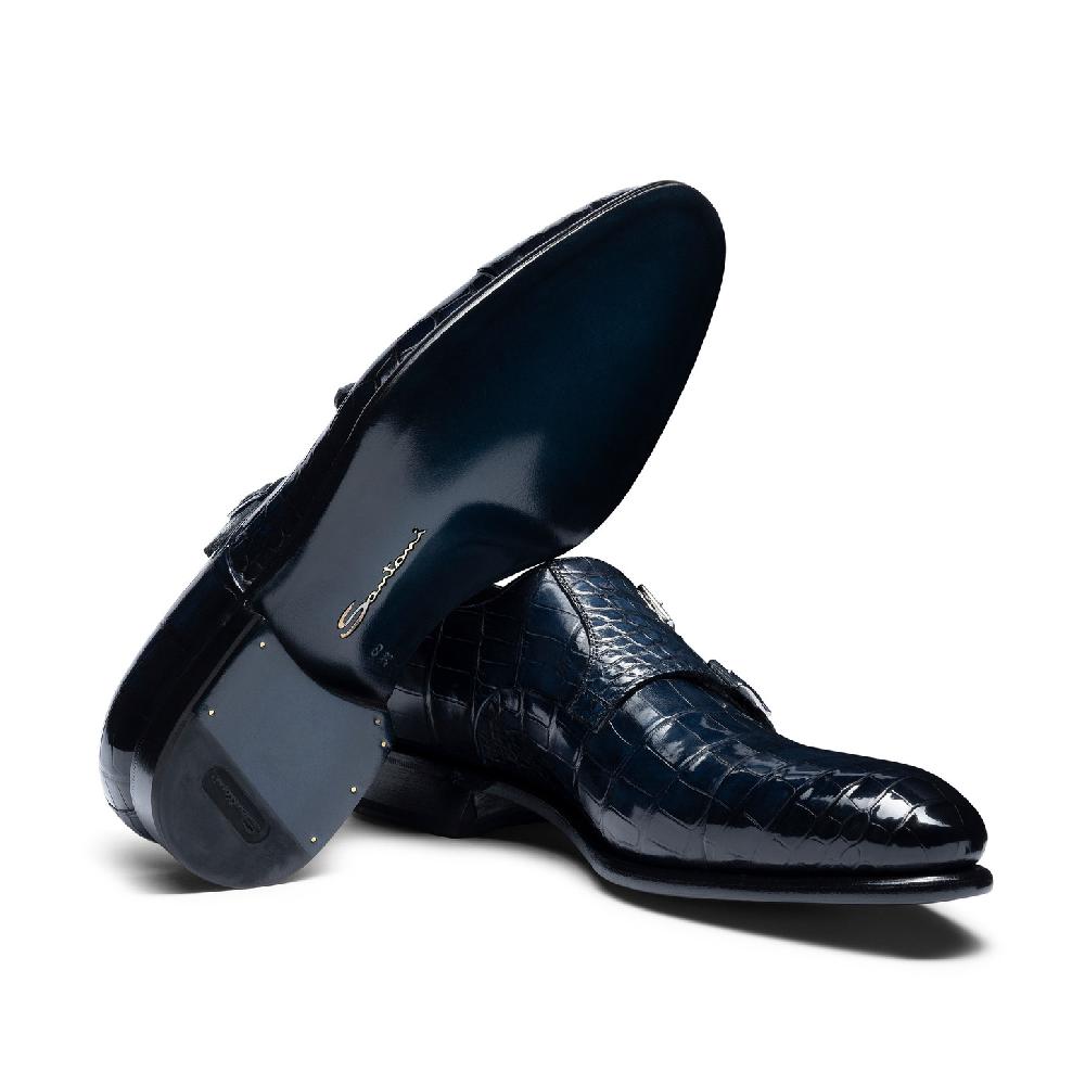 Santoni Doppia fibbia da uomo in alligatore blu Italia