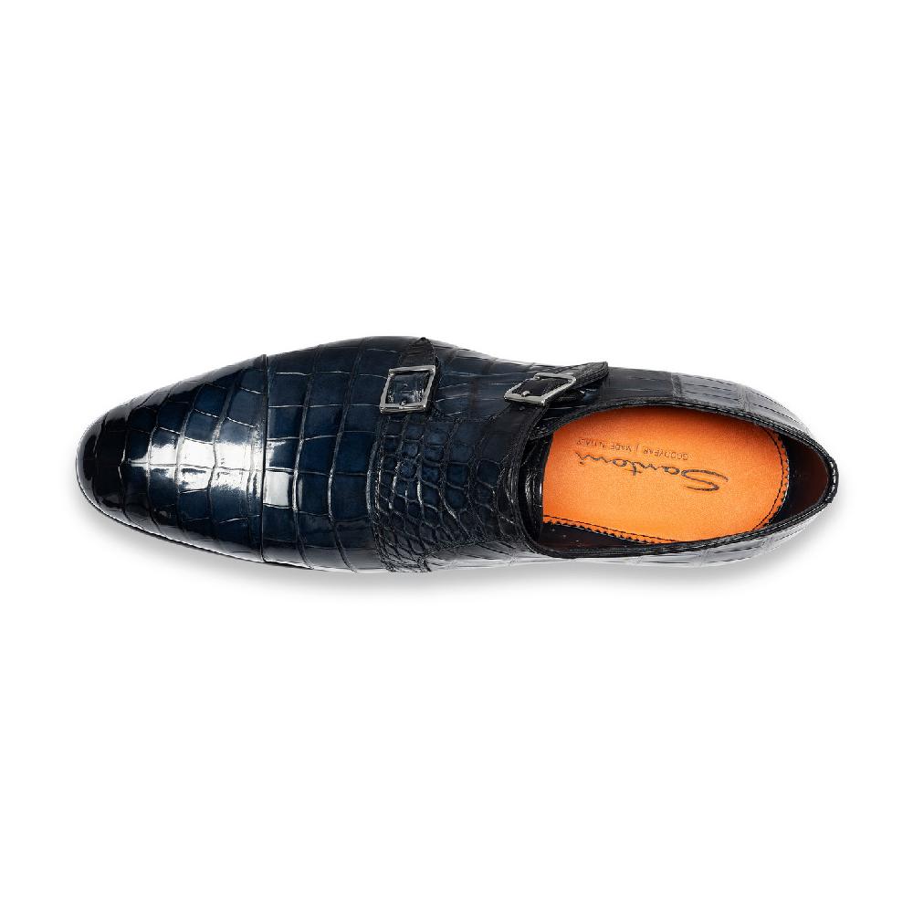 Santoni Doppia fibbia da uomo in alligatore blu Italia