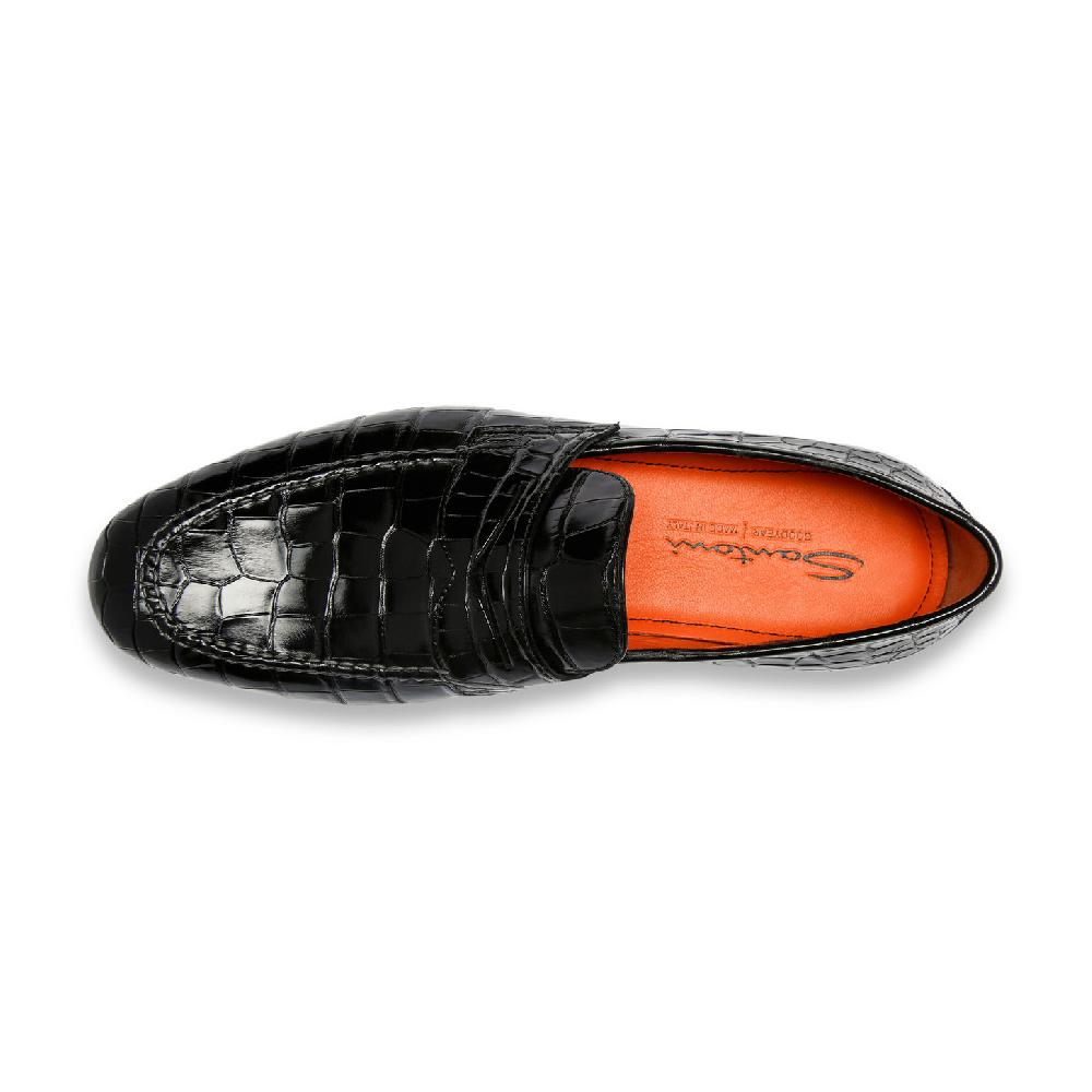 Santoni Mocassino penny da uomo in alligatore nero In Linea