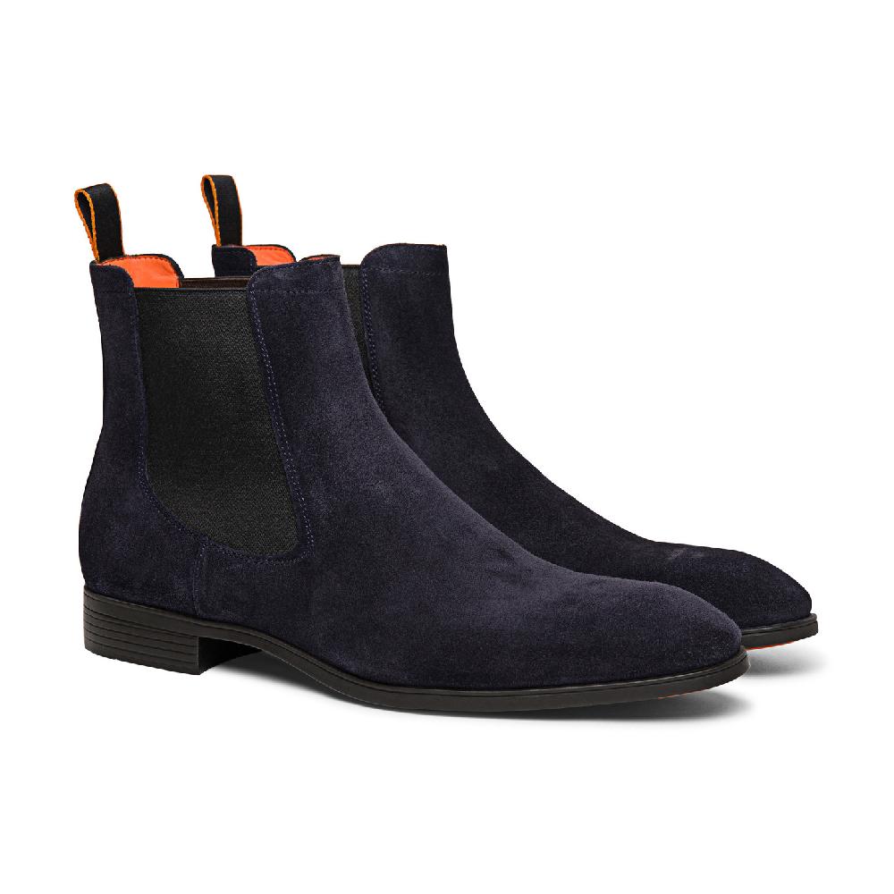 Santoni Stivaletto chelsea da uomo in suede blu Nuovo