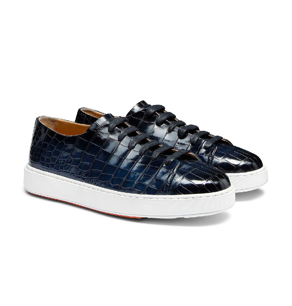 Santoni Sneaker da uomo in alligatore blu Spedizione Gratuita