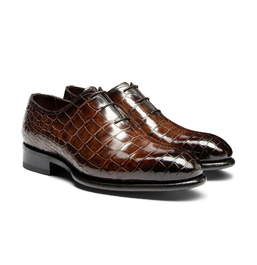 Santoni Stringata oxford da uomo in alligatore testa di moro Soddisfazione Garantita