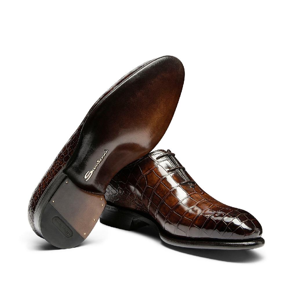 Santoni Stringata oxford da uomo in alligatore testa di moro Soddisfazione Garantita