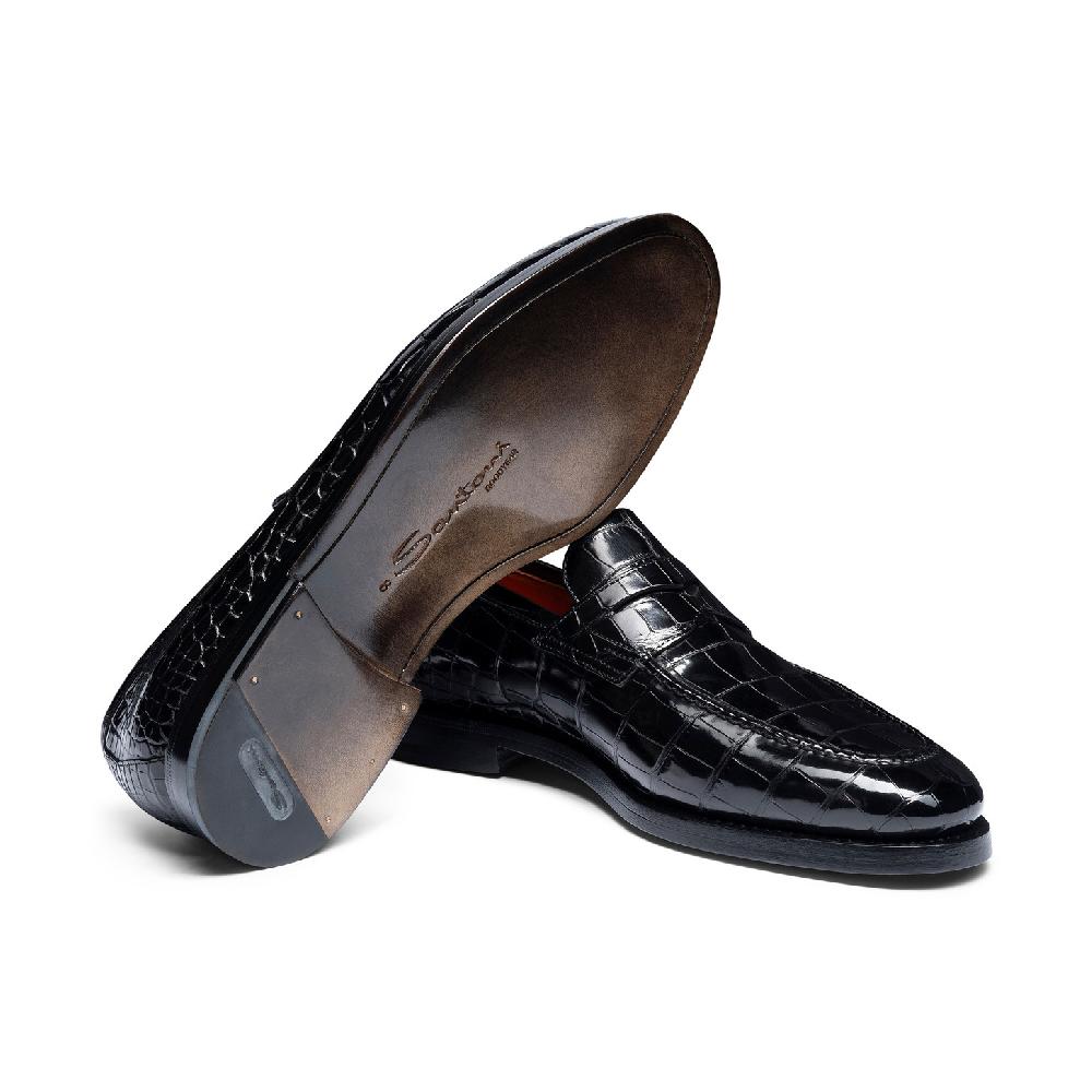 Santoni Mocassino penny da uomo in alligatore grigio Acquista Ora