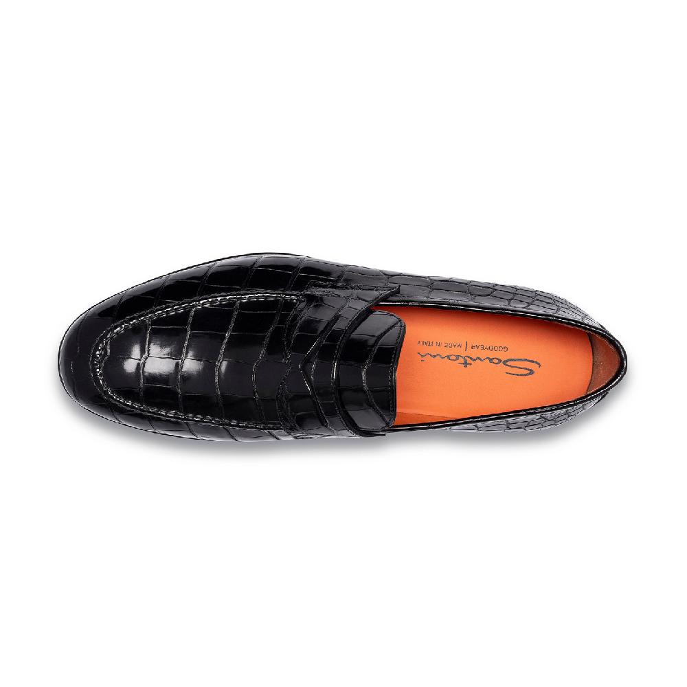 Santoni Mocassino penny da uomo in alligatore grigio Acquista Ora