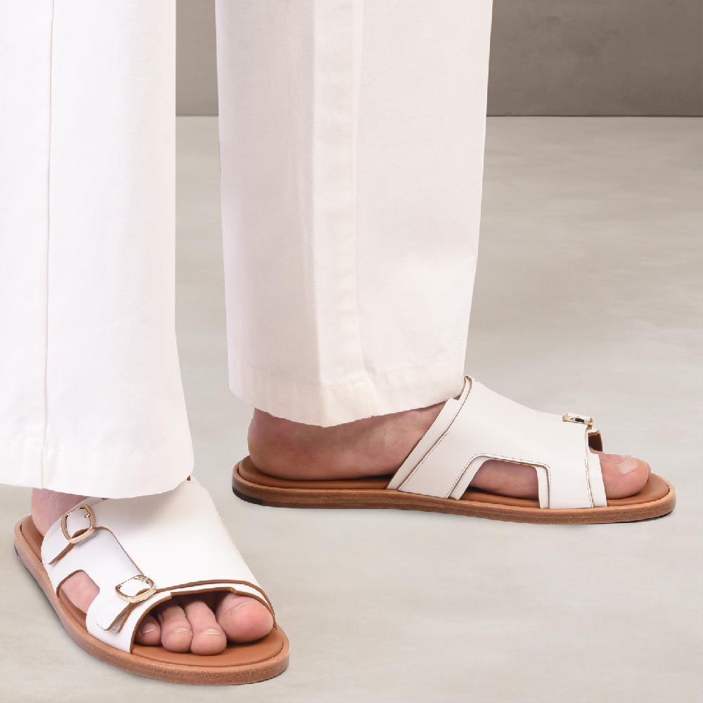 Santoni Sandalo doppia fibbia da uomo in pelle bianca Shopping Online