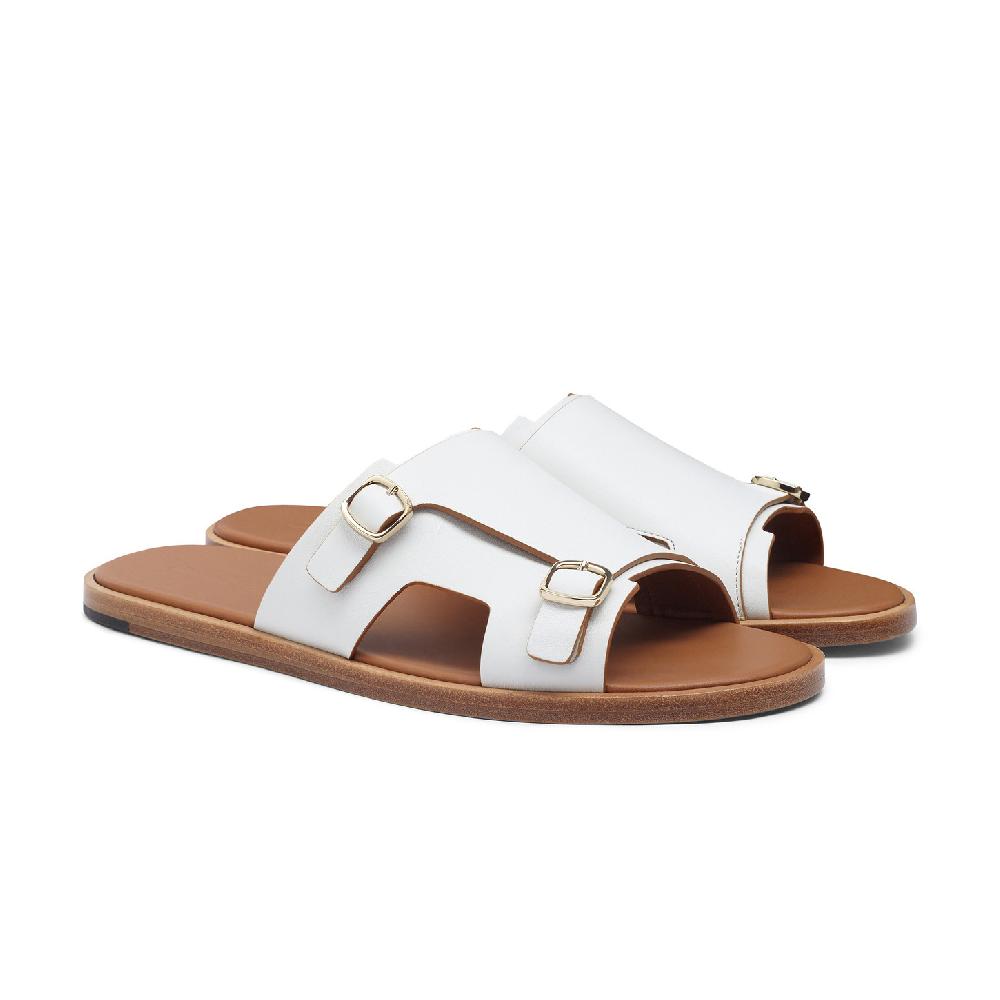 Santoni Sandalo doppia fibbia da uomo in pelle bianca Shopping Online
