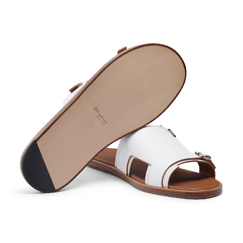 Santoni Sandalo doppia fibbia da uomo in pelle bianca Shopping Online