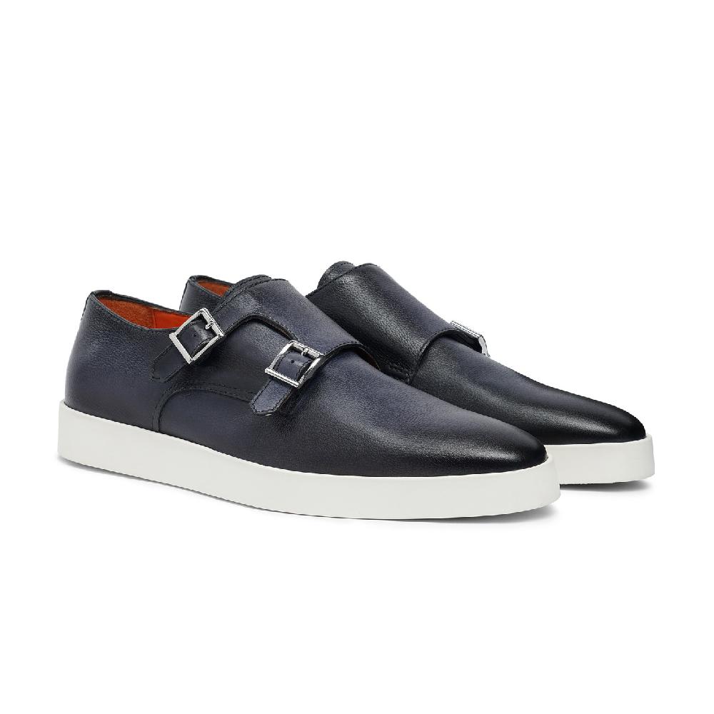 Santoni Doppia fibbia da uomo in pelle blu Prezzo Ridotto