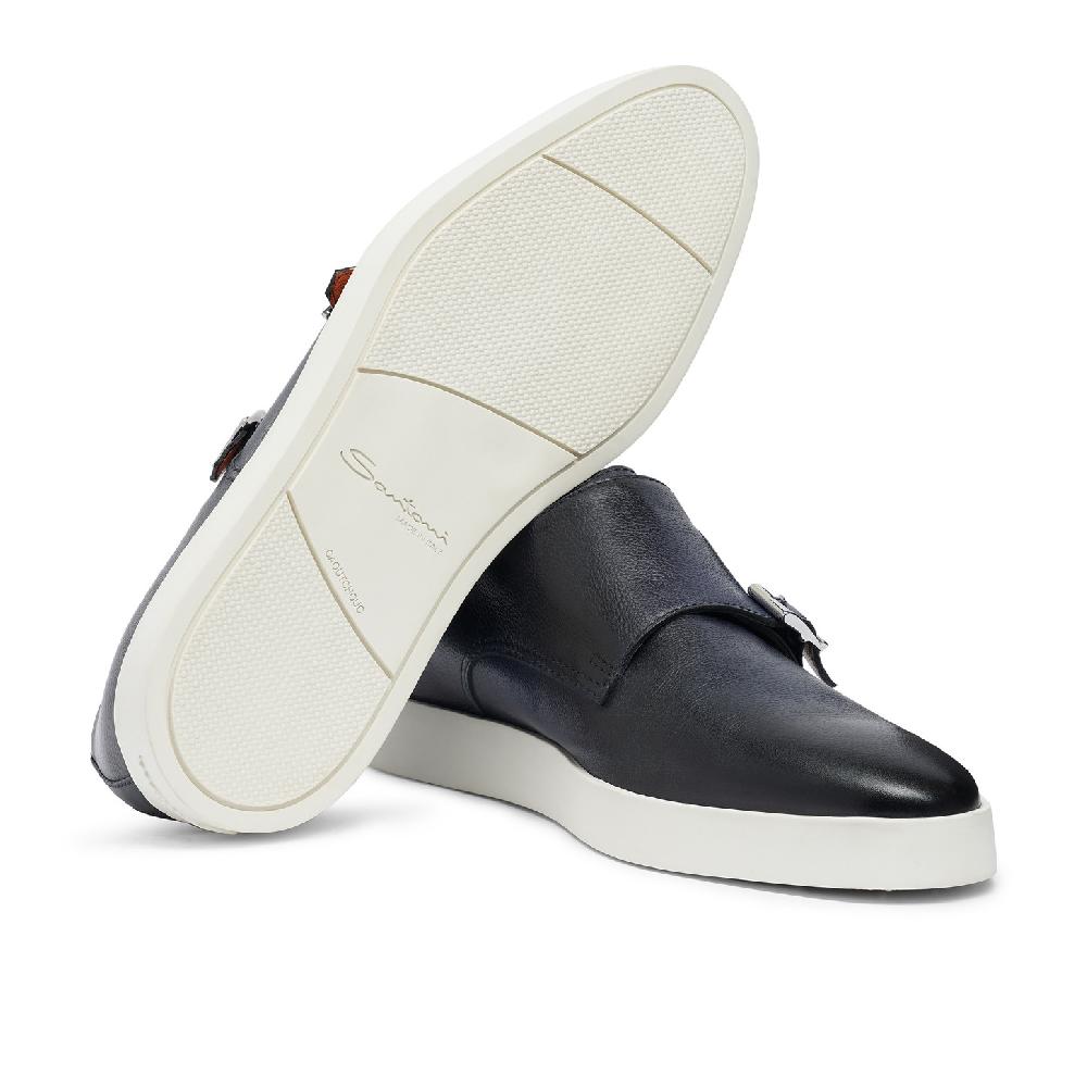 Santoni Doppia fibbia da uomo in pelle blu Prezzo Ridotto