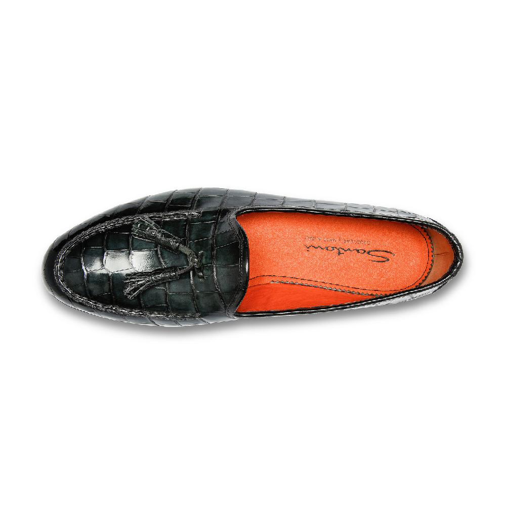 Santoni Mocassino Andrea con nappe da uomo in alligatore verde Sottocosto