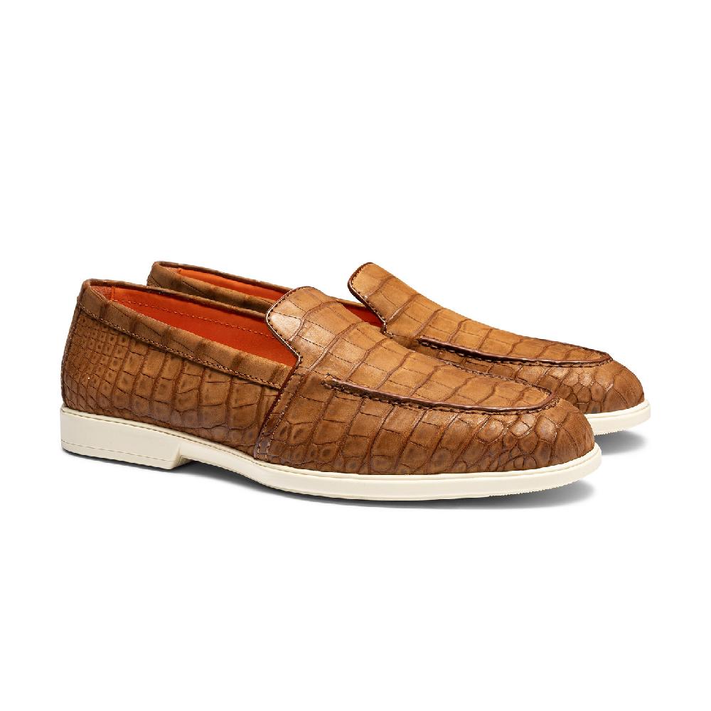 Santoni Mocassino da uomo in alligatore marrone Convenienza