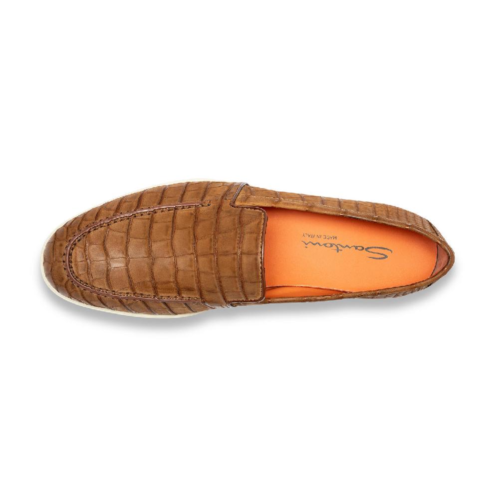 Santoni Mocassino da uomo in alligatore marrone Convenienza