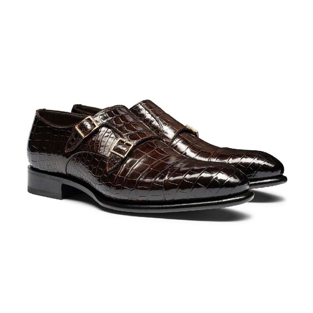 Santoni Doppia fibbia da uomo in alligatore testa di moro Novità