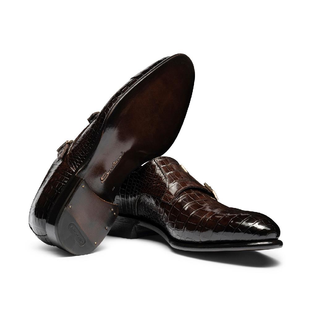 Santoni Doppia fibbia da uomo in alligatore testa di moro Novità