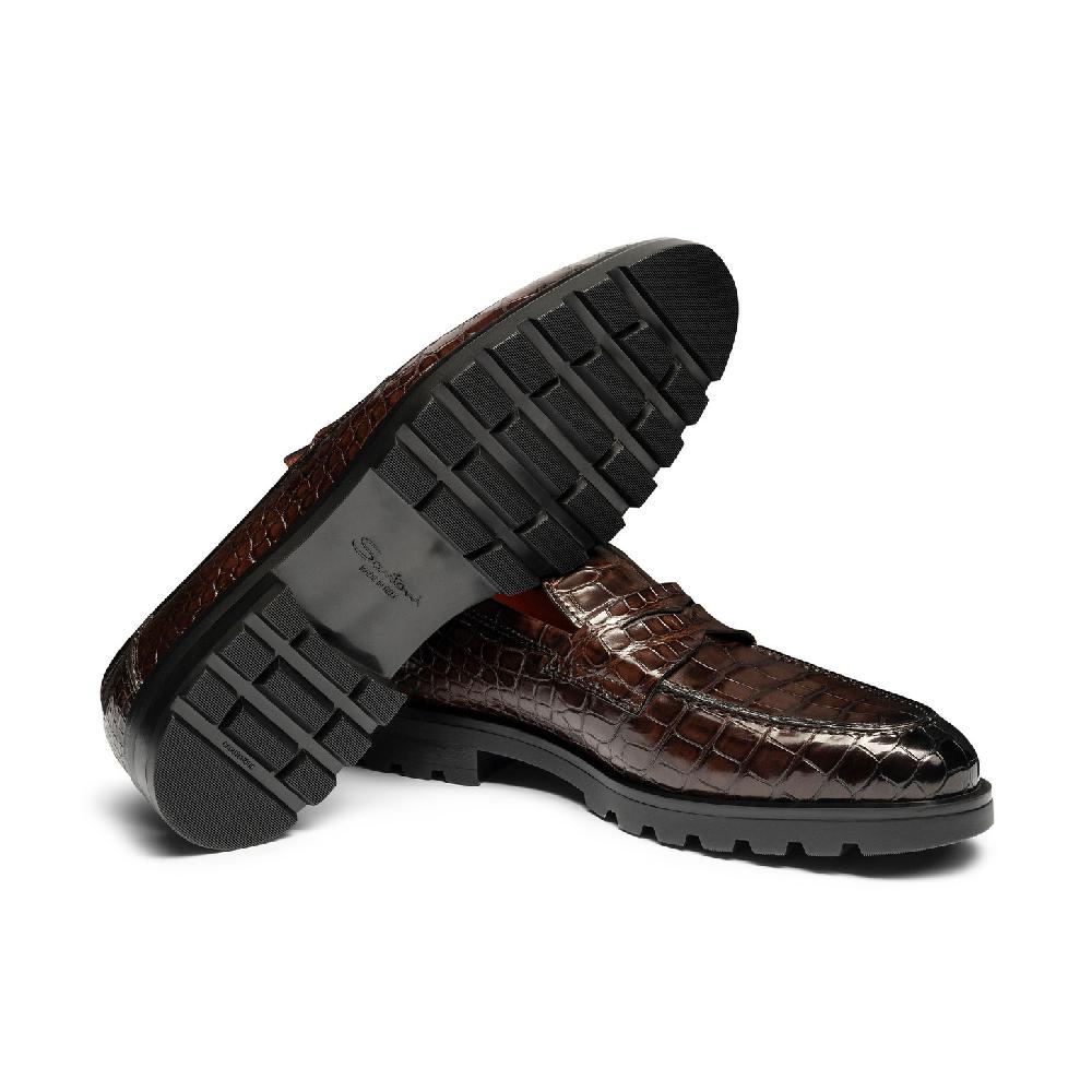 Santoni Mocassino penny da uomo in alligatore testa di moro Presa