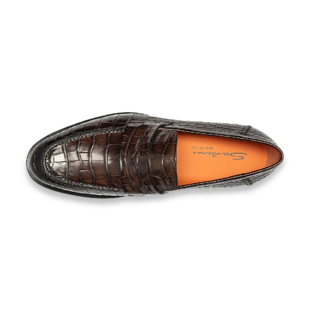 Santoni Mocassino penny da uomo in alligatore testa di moro Presa