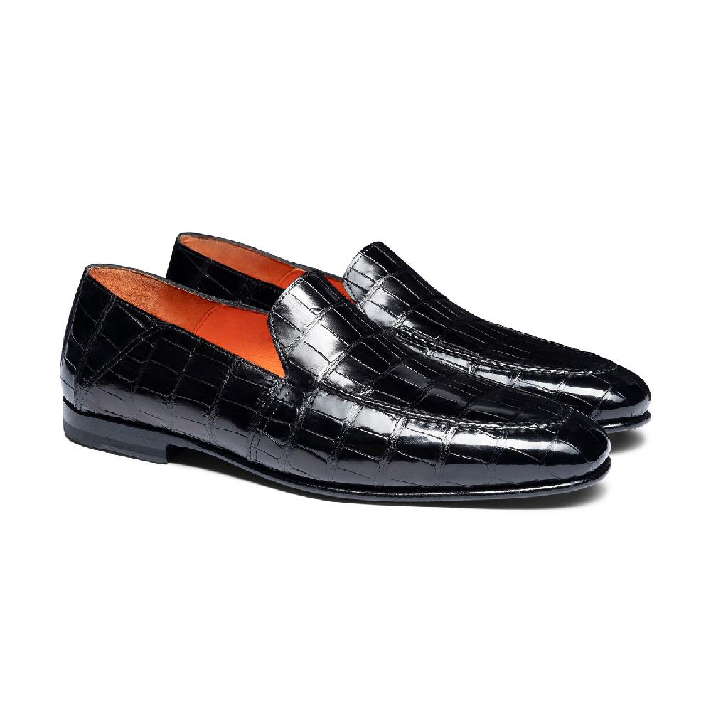 Santoni Mocassino da uomo in alligatore nero Novità