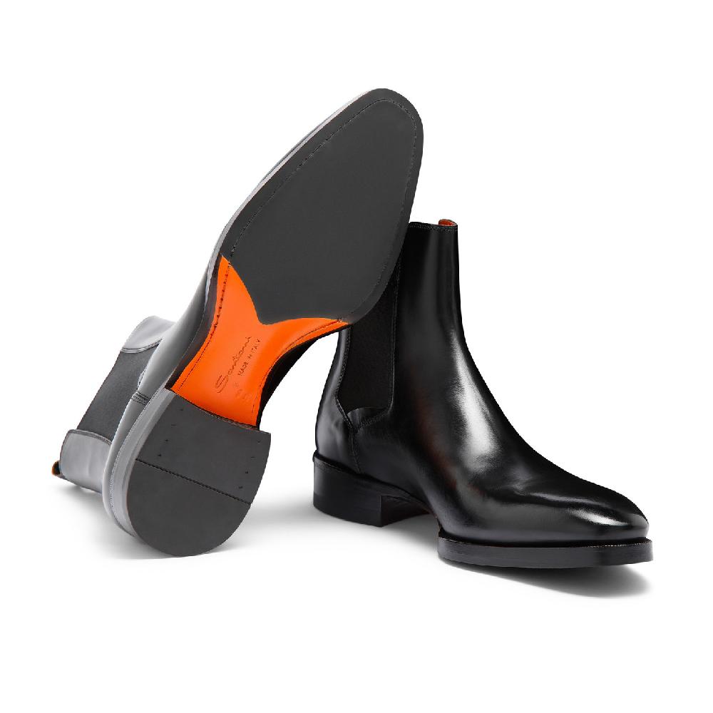 Santoni Stivaletto chelsea da uomo in pelle anticata nera Economico