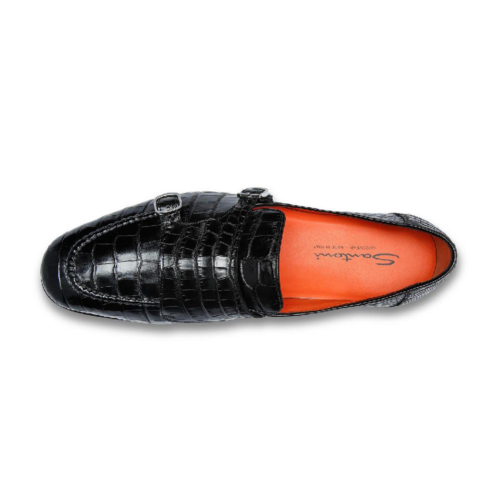 Santoni Mocassino con doppia fibbia da uomo in alligatore nero Outlet