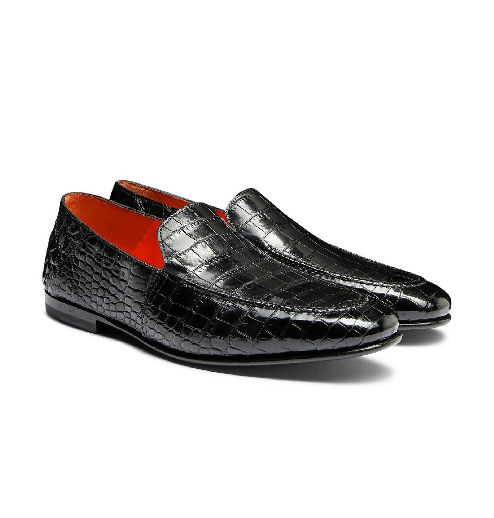 Santoni Mocassino da uomo in alligatore grigio In Vendita
