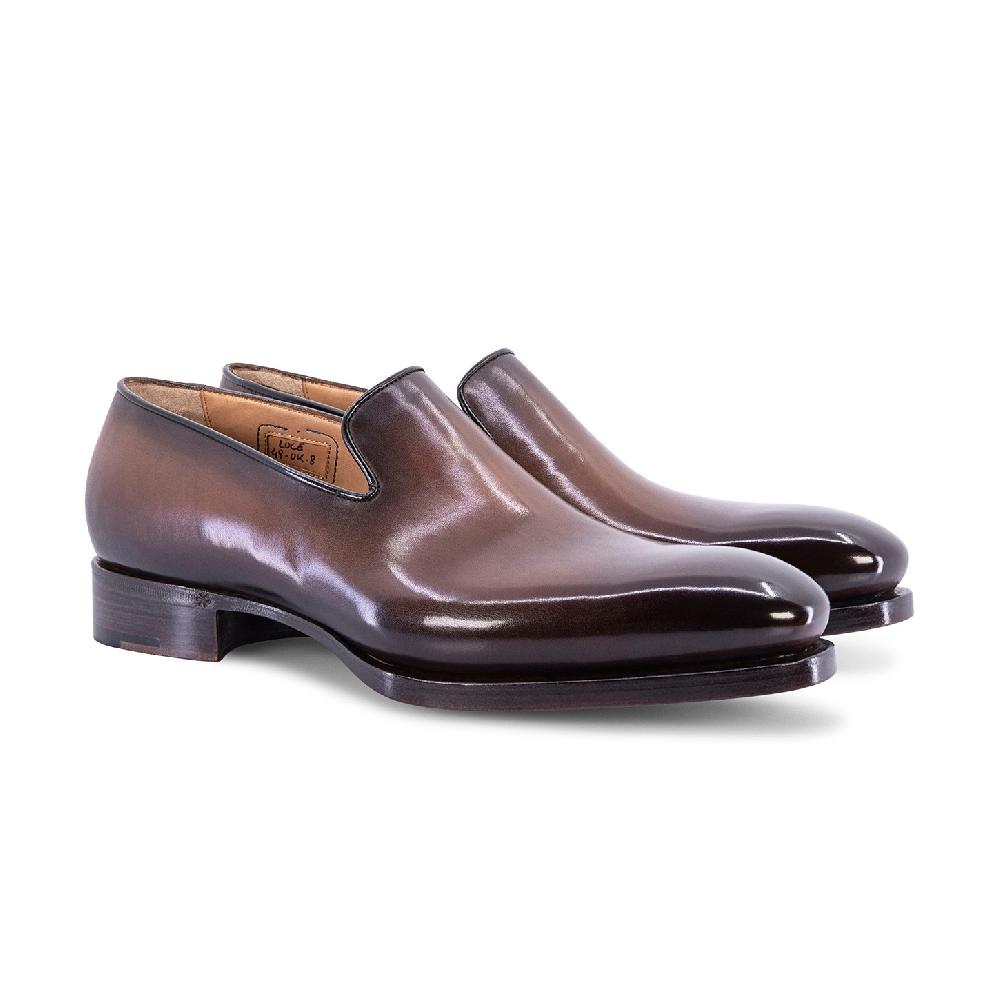Santoni Mocassino Uniqua da uomo in pelle anticata marrone Saldi