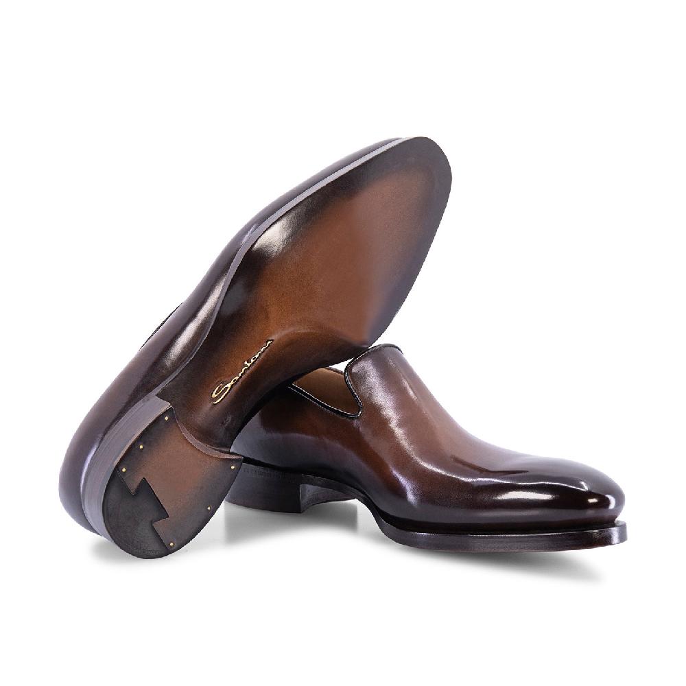 Santoni Mocassino Uniqua da uomo in pelle anticata marrone Saldi