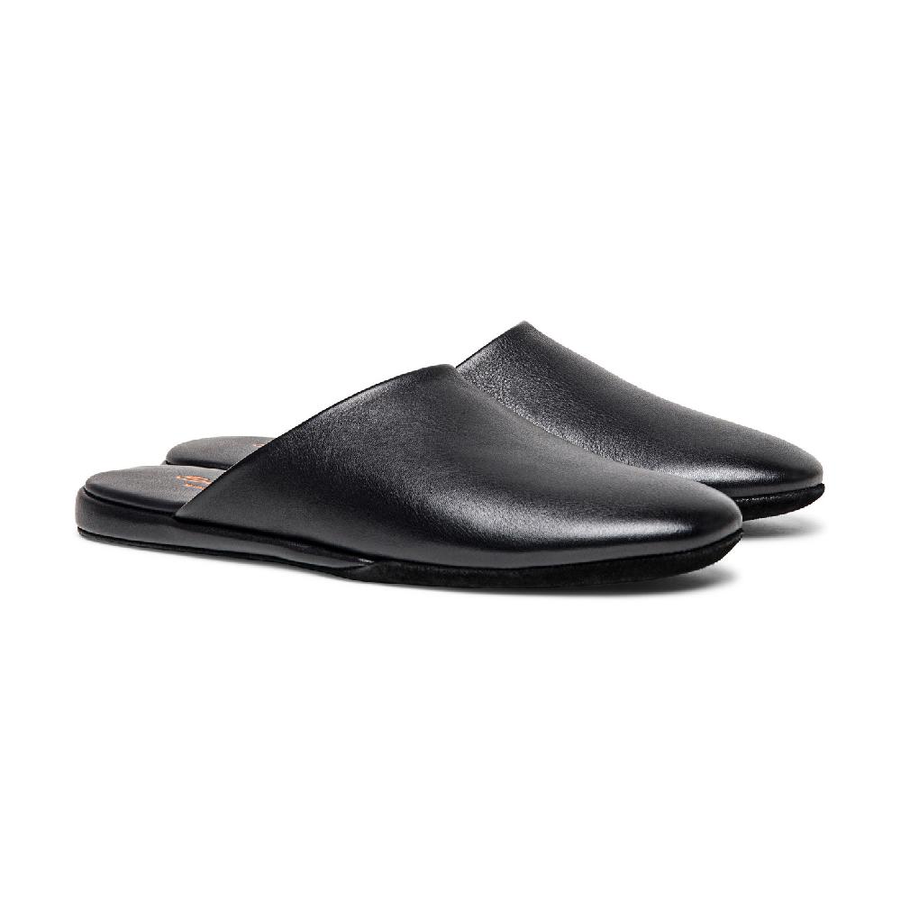 Santoni Pantofola da uomo in pelle nera Vendita Calda