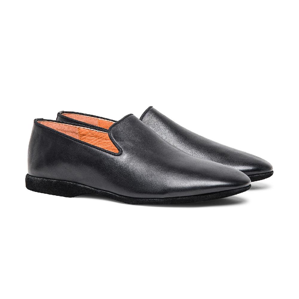 Santoni Pantofola da uomo in pelle nera Saldi Di Fabbrica