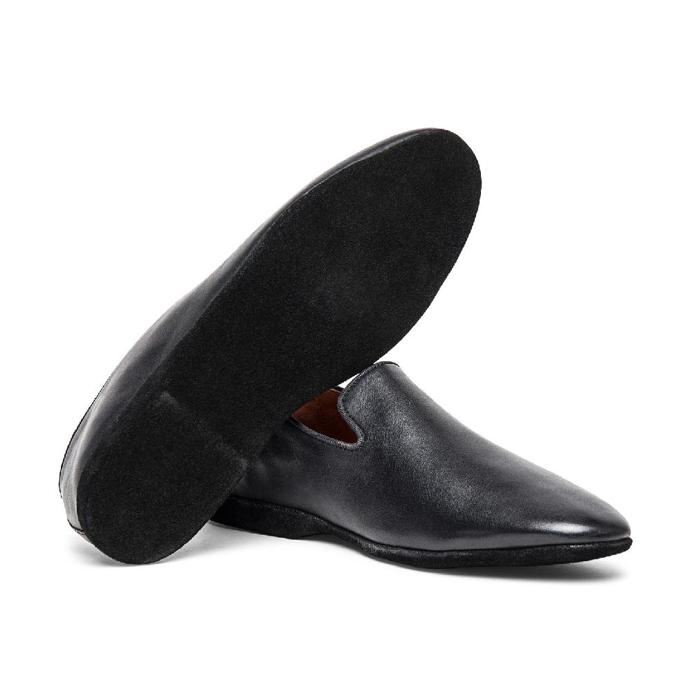 Santoni Pantofola da uomo in pelle nera Saldi Di Fabbrica