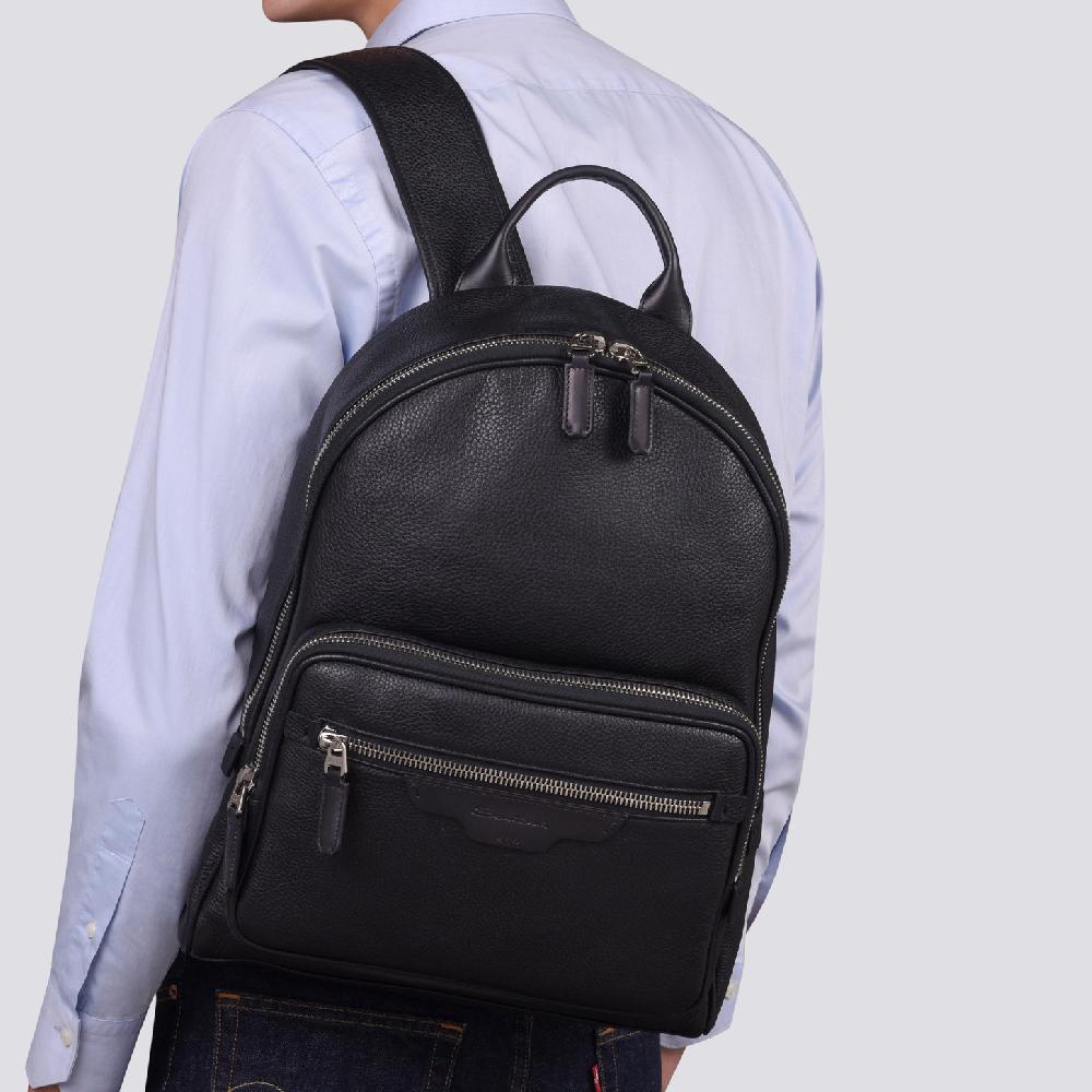 Santoni Zaino in pelle bottalata nera In Saldo